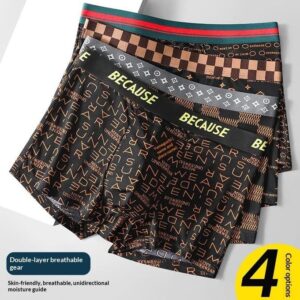 4-Pack Men's Boxer Briefs with Double-Layer Breathable Crotch – Stylish Patterned Underwear Set