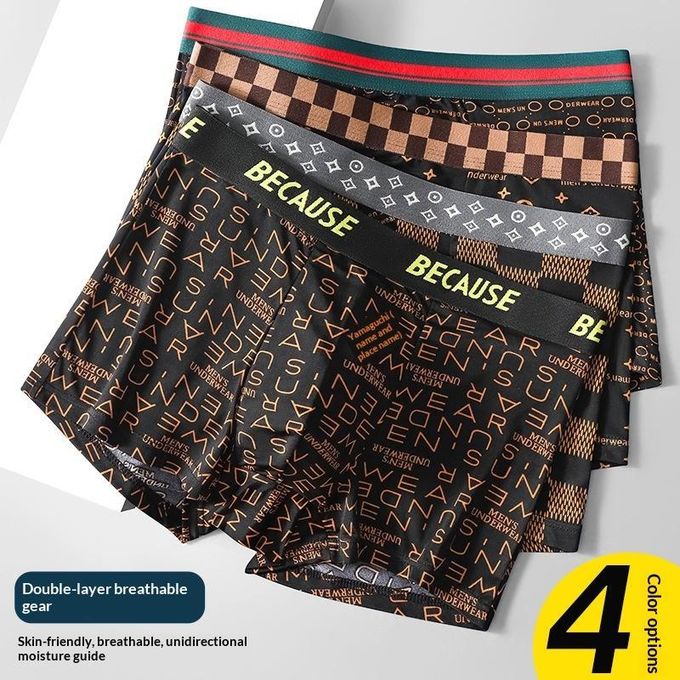 4-Pack Men's Boxer Briefs with Double-Layer Breathable Crotch – Stylish Patterned Underwear Set