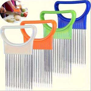YAYYAY Stainless Steel Onion Needle Fork, Vegetable and Fruit Slicer, Tomato Cutter, Cutting Holder, Kitchen Accessory Tool-Blue